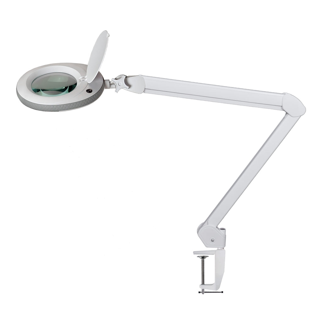 Lumeno 721X Lupenleuchte in Grau mit Tischklemme, Gesamtansicht