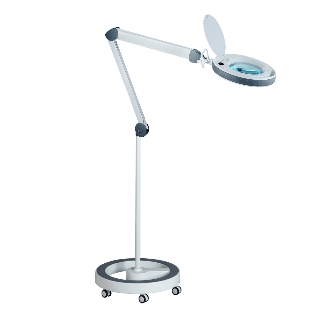 Lumeno LED magnifying lamp 851X with mobile rolling stand - flexible positioning for cosmetics, nail design and foot care with 5-step dimmable LED light